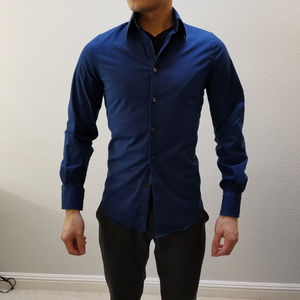 Express Men's 1MX Dark Blue Dress Shirt Fitted XS